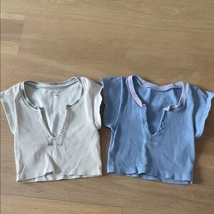 Urban Outfitters Kids Ribbed V-Neck Tops - Cream and Blue